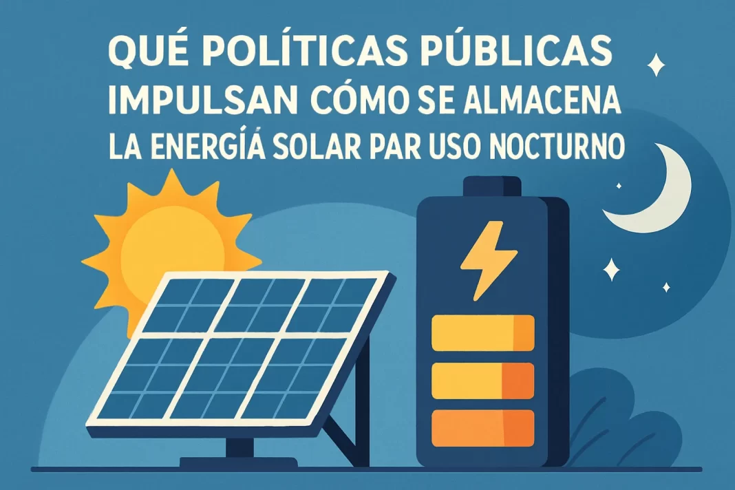 qué políticas públicas impulsan Cómo se almacena la energía solar para uso nocturno