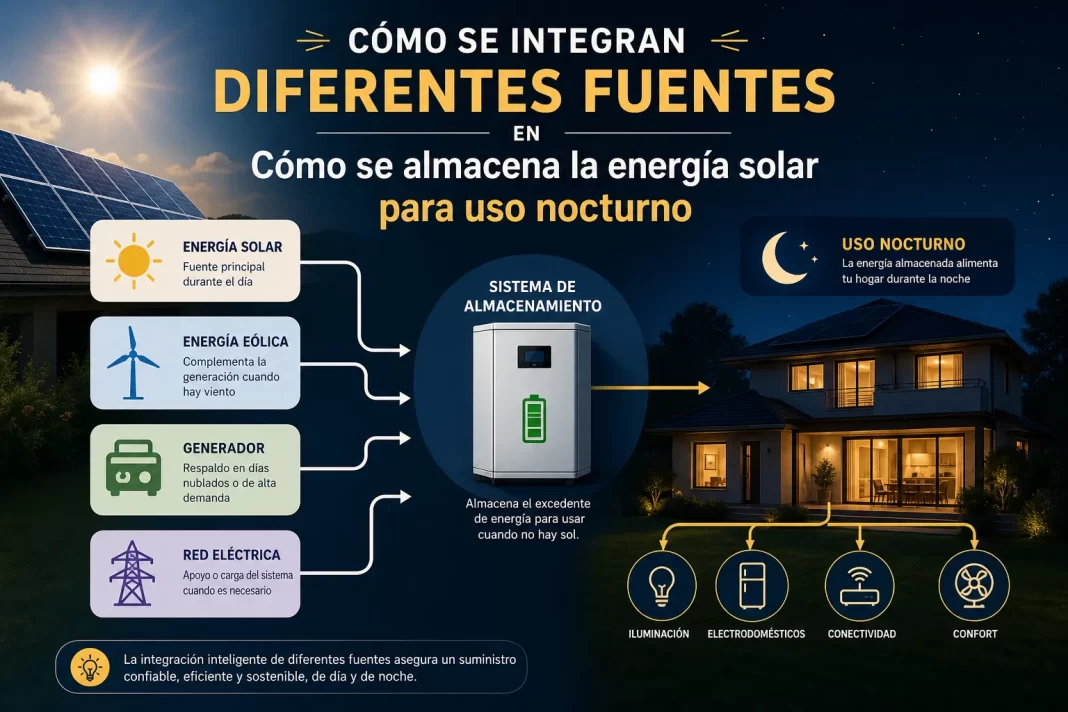 Cómo se integran diferentes fuentes en el almacenamiento de energía solar para uso nocturno cómo se integran diferentes fuentes en Cómo se almacena la energía solar para uso nocturno