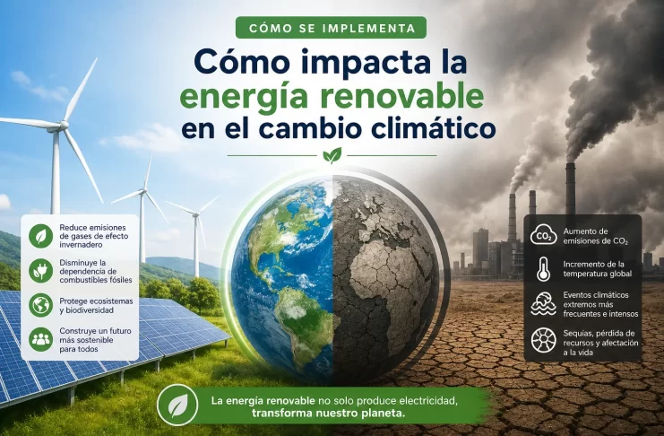 cómo se implementa Cómo impacta la energía renovable en el cambio climático